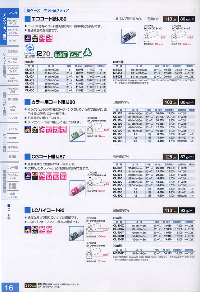 紙ベース マット系メディア