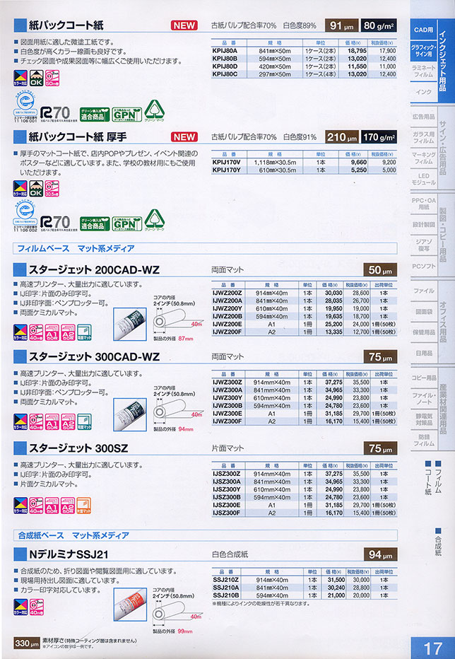 紙ベース マット系メディア・フィルムベース マット系メディア・合成紙ベース マット系メディア